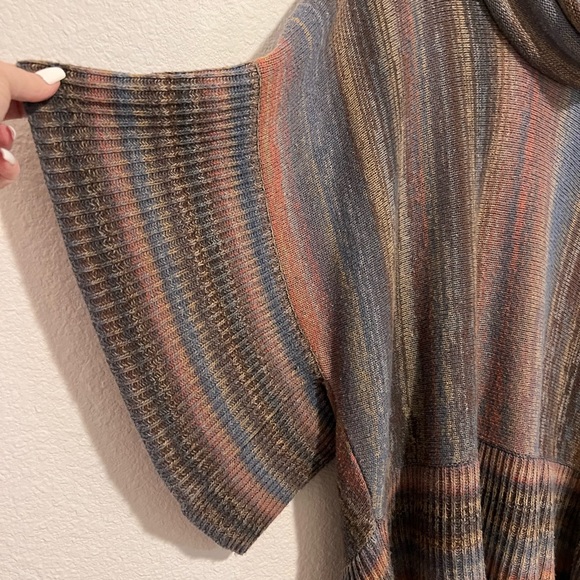 John & Mark Tunic Brown Multicolored Boho cowl neck 3/4 Dolman sleeve Sweater - Picture 6 of 7